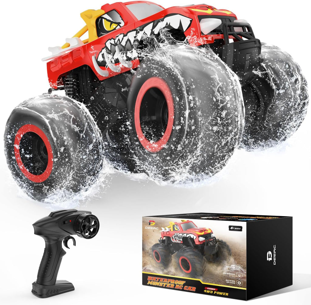 G03086R DEERC 1:16 Amphibious RC Monster Trucks IPX7 Waterproof Remote Control Car